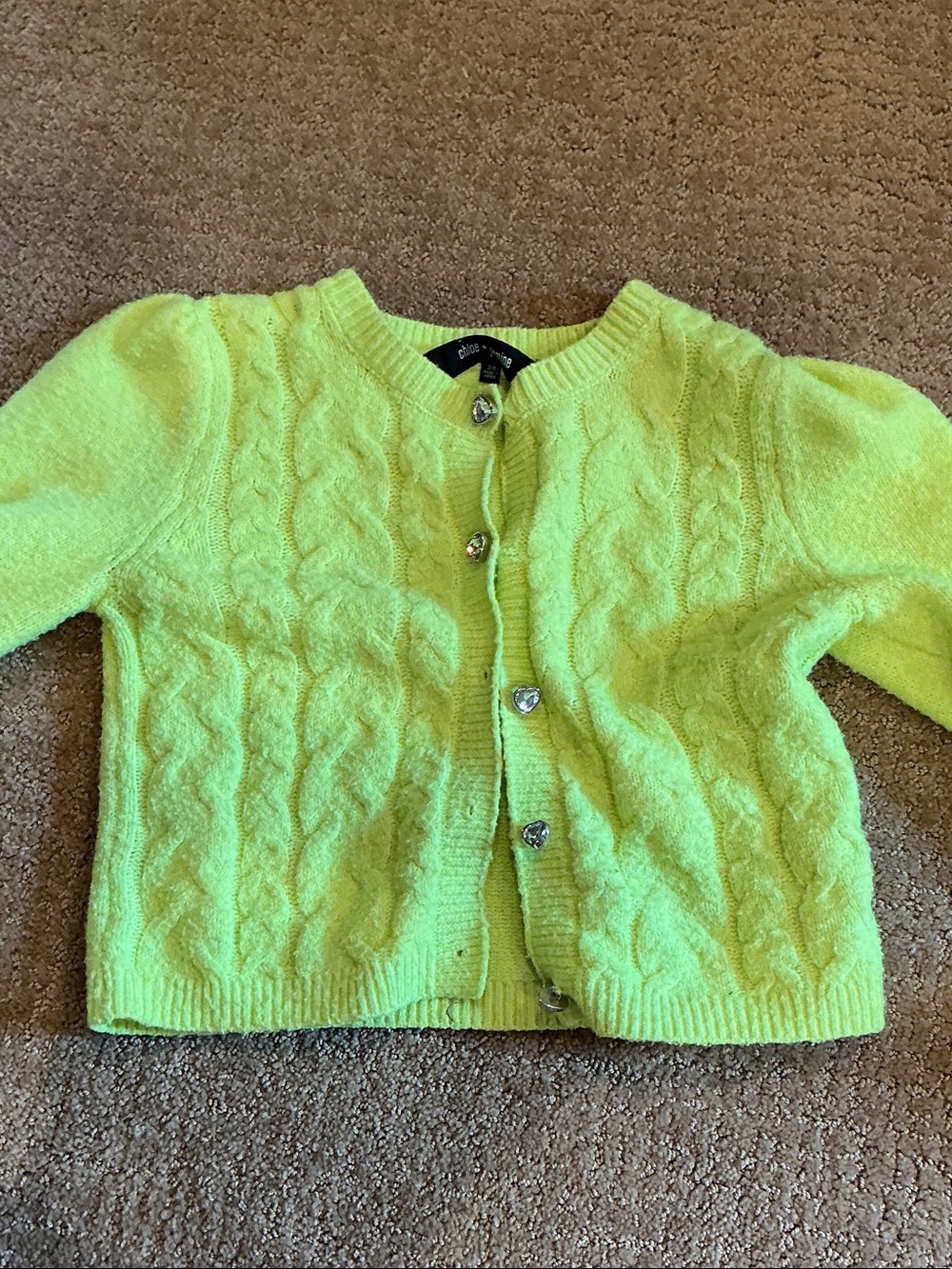 Girls Neon Yellow-Green Cable Knit Cardigan Blazer